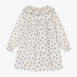 Babidu-Girls Ivory Cotton Floral Dress | Childrensalon Outlet