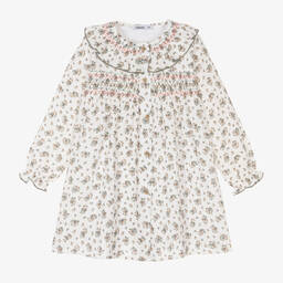 Babidu-Girls Ivory Cotton Floral Dress | Childrensalon Outlet