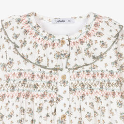 Babidu-Girls Ivory Cotton Floral Dress | Childrensalon Outlet
