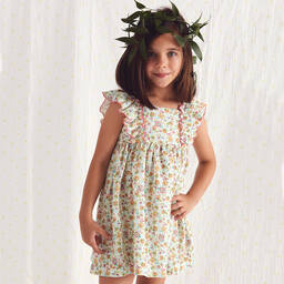 Babidu-فستان قطن لون عاجي بطبعة ورود | Childrensalon Outlet