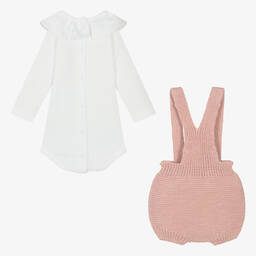 Babidu-Girls Ivory & Pink Knitted Shorts Set | Childrensalon Outlet