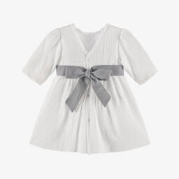 Babidu-Girls Ivory Plumeti Bow Dress | Childrensalon Outlet