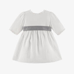Babidu-Girls Ivory Plumeti Bow Dress | Childrensalon Outlet