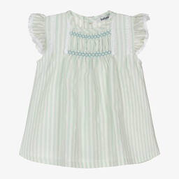 Babidu-فستان أطفال بناتي قطن مقلم لون أخضر نعناعي | Childrensalon Outlet