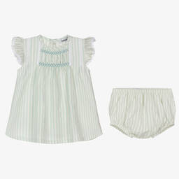 Babidu-فستان أطفال بناتي قطن مقلم لون أخضر نعناعي | Childrensalon Outlet