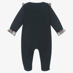 Babidu-Girls Navy Blue Cotton Tartan Babygrow | Childrensalon Outlet