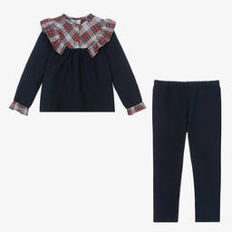 Babidu-Girls Navy Blue Cotton Trousers Set | Childrensalon Outlet