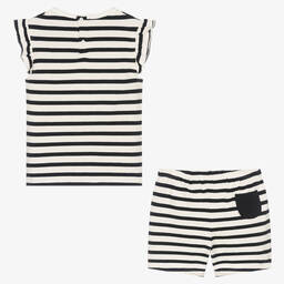 Babidu-Girls Navy Blue Striped Cotton Shorts Set | Childrensalon Outlet