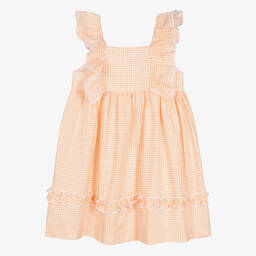 Babidu-Girls Orange Cotton Gingham Dress | Childrensalon Outlet
