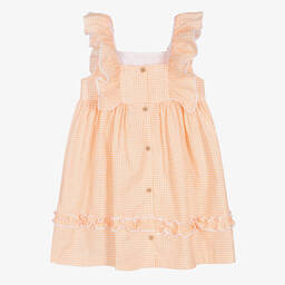Babidu-Girls Orange Cotton Gingham Dress | Childrensalon Outlet