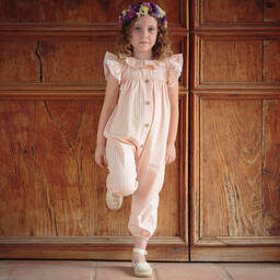 Babidu-Хлопковый комбинезон в оранжевую полоску для девочек | Childrensalon Outlet