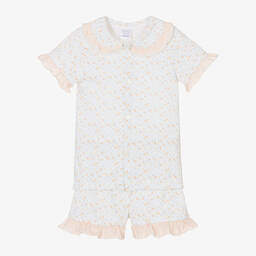 Babidu-Girls Orange Floral Cotton Short Pyjamas  | Childrensalon Outlet