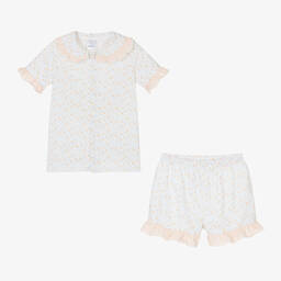 Babidu-Girls Orange Floral Cotton Short Pyjamas  | Childrensalon Outlet