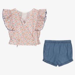 بابيدو -طقم شورت قطن لون زهري وأزرق للبنات | Childrensalon Outlet