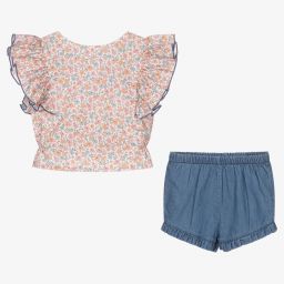 بابيدو -طقم شورت قطن لون زهري وأزرق للبنات | Childrensalon Outlet
