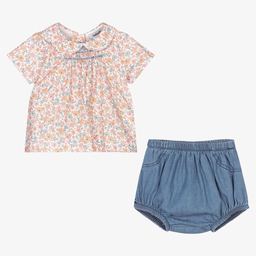 بابيدو -طقم شورت أطفال بناتي قطن لون زهري وأزرق | Childrensalon Outlet