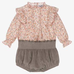Babidu-Girls Pink Cotton Floral Shorts Set | Childrensalon Outlet