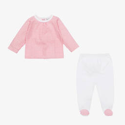 Babidu-طقم أفرول قطن جينغهام لون زهري للمولودات | Childrensalon Outlet