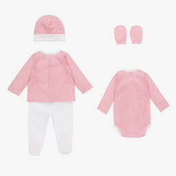 Babidu-طقم أفرول قطن جينغهام لون زهري للمولودات | Childrensalon Outlet