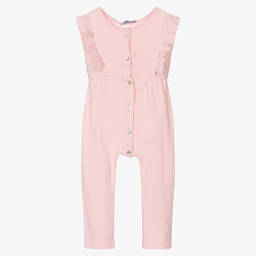 Babidu-Girls Pink Cotton Jumpsuit | Childrensalon Outlet