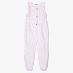 Babidu-Girls Pink Cotton Jumpsuit | Childrensalon Outlet