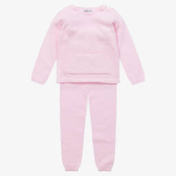 بابيدو -Girls Pink Cotton Knitted Trouser Set | Childrensalon Outlet