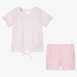 Babidu-Girls Pink Cotton Shorts Set | Childrensalon Outlet