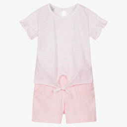 Babidu-Girls Pink Cotton Shorts Set | Childrensalon Outlet