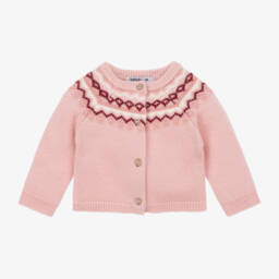 Babidu-Girls Pink Fairisle Knit Cardigan | Childrensalon Outlet