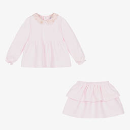 Babidu-Girls Pink Floral Cotton Skirt Set | Childrensalon Outlet