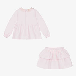 Babidu-Girls Pink Floral Cotton Skirt Set | Childrensalon Outlet