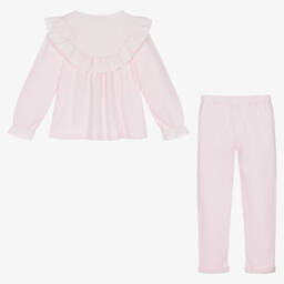 Babidu-Girls Pink Frill Cotton Trouser Set | Childrensalon Outlet