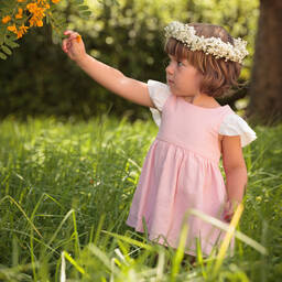 Babidu-Girls Pink Frilly Viscose & Linen Dress | Childrensalon Outlet