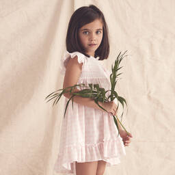 Babidu-Girls Pink & White Check Cotton Dress | Childrensalon Outlet