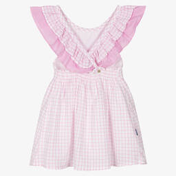 Babidu-Girls Pink & White Cotton Dress | Childrensalon Outlet