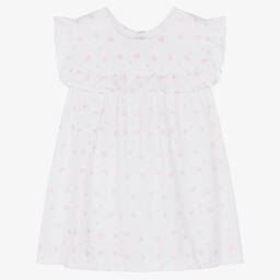 Babidu-Girls Pink & White Cotton Dress  | Childrensalon Outlet