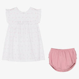 Babidu-Girls Pink & White Cotton Dress  | Childrensalon Outlet