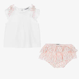 بابيدو -طقم شورت أطفال بناتي قطن لون زهري وأبيض | Childrensalon Outlet