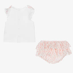 بابيدو -طقم شورت أطفال بناتي قطن لون زهري وأبيض | Childrensalon Outlet