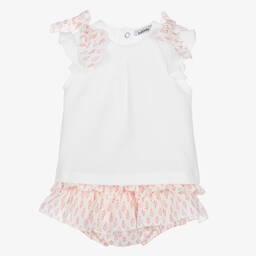 بابيدو -طقم شورت أطفال بناتي قطن لون زهري وأبيض | Childrensalon Outlet