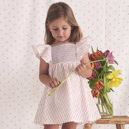 Babidu-Girls Pink & White Smocked Dress | Childrensalon Outlet