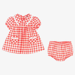 Babidu-Girls Red Cotton Gingham Dress  | Childrensalon Outlet