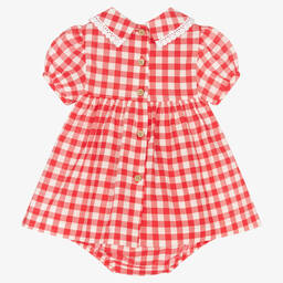 Babidu-Girls Red Cotton Gingham Dress  | Childrensalon Outlet