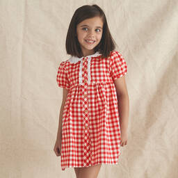 Babidu-Girls Red Gingham Cotton Dress | Childrensalon Outlet