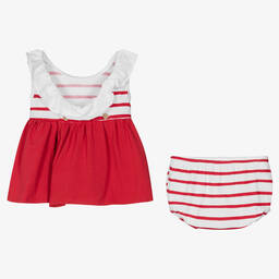 بابيدو -Girls Red Stripe Cotton Dress | Childrensalon Outlet