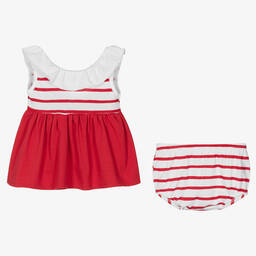 بابيدو -Girls Red Stripe Cotton Dress | Childrensalon Outlet