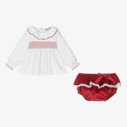 Babidu-Girls Red Velour Shorts Ensemble | Childrensalon Outlet