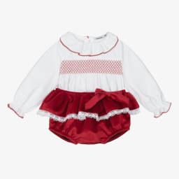 Babidu-Girls Red Velour Shorts Ensemble | Childrensalon Outlet