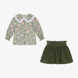 Babidu-Girls Sage Floral Skirt Ensemble | Childrensalon Outlet
