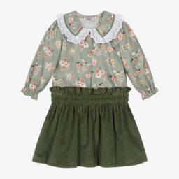 Babidu-Girls Sage Floral Skirt Ensemble | Childrensalon Outlet